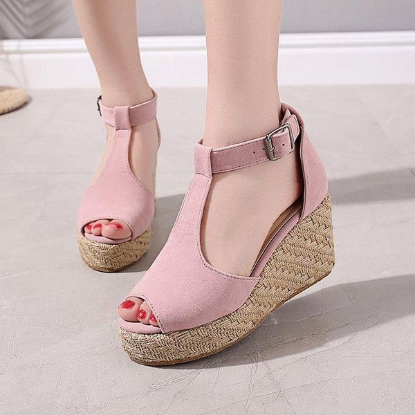 

summer high wedges heel sandals fashion hasp open toe platform breathable wedge women ladies out beach shoes, Black