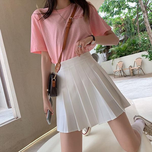 

pleated summer black women skirt high waist white short a line thin gray