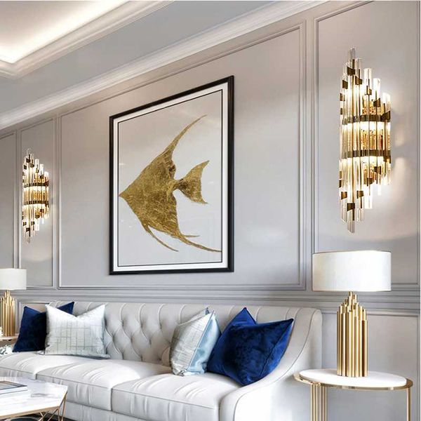 

wall lamp postmodern minimalist crystal aisle bedroom bedside living room tv background european household lamps