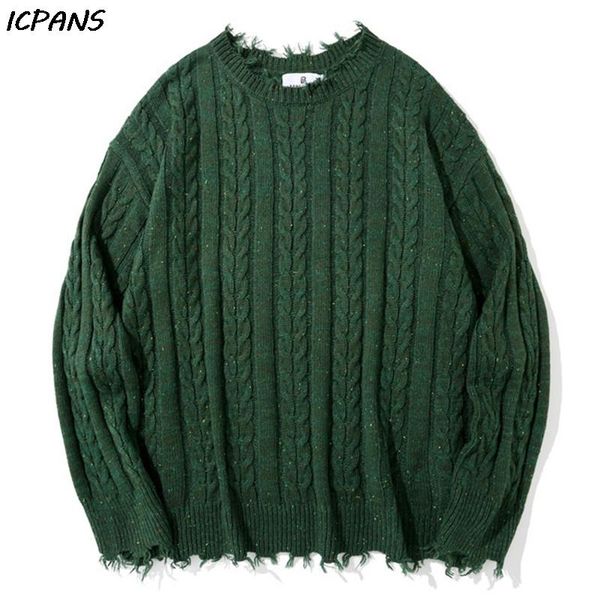 

men's sweaters oversize sweater brown streetwear pure tearing style harajuku casual pullover jumper fashion outwear male autumn, White;black