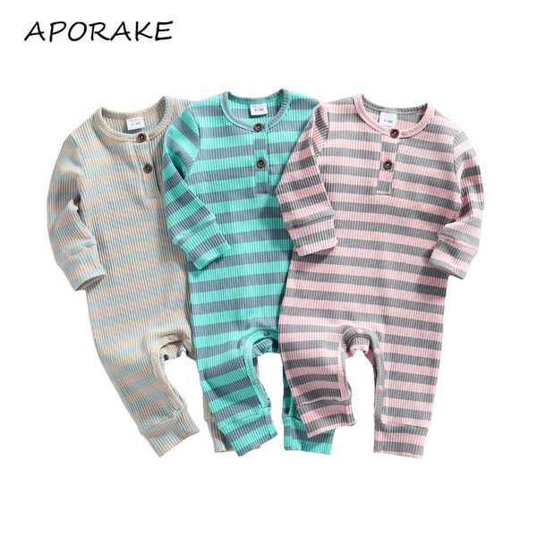 

jumpsuits 2021 0-12m born baby long sleeve romper with horizontal stripes print boys girls bottom button casual spring fall outfit, Blue