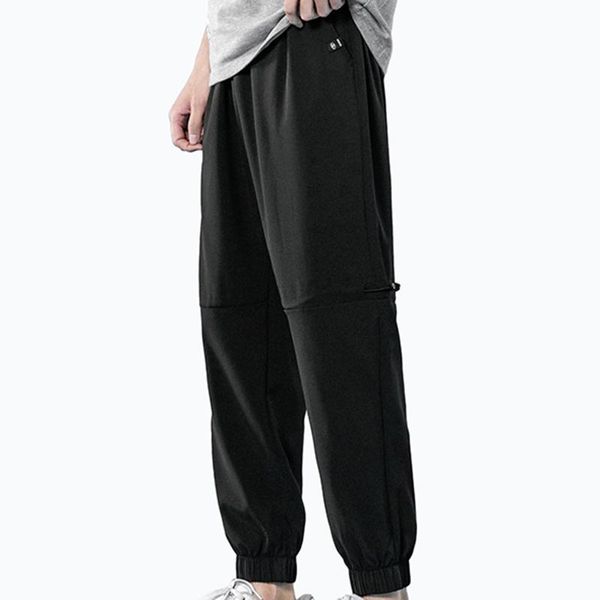 

men's pants 2021 summer men casual ice silk tether feet cotton slim 2 solid colors ankle-length plus size 4xl, Black