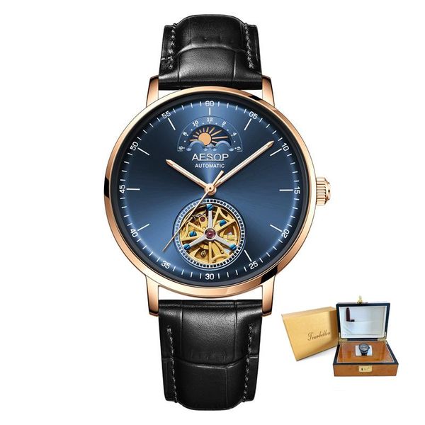 

real tourbillon watch male moon phase display luxury fully automatic mechanical hollow perspective men 2021 man clock wristwatches, Slivery;brown