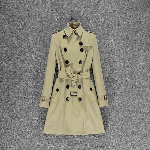 

women's trench coats casaco longo em estilo europeu e americano justo casaco trench hn7r, Tan;black