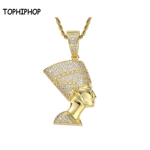 

pendant necklaces iphop hip hop vintage egyptian old man head necklace micro pave zircon with rope chain men's women's hiphop jewe, Silver