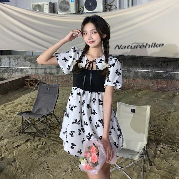 

maternity dresses 2021 summer lactation dress fashion hubble-bubble sleeve bowknot princess postpartum woman nursing sweet, White