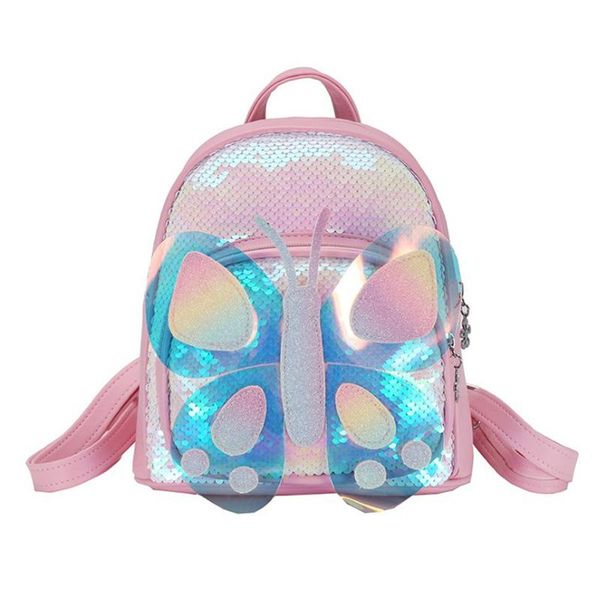 

school bags 2021 fashion trend sequin backpack for toddler girls lightweight sparkle butterfly design pu leather waterproof travel daypack