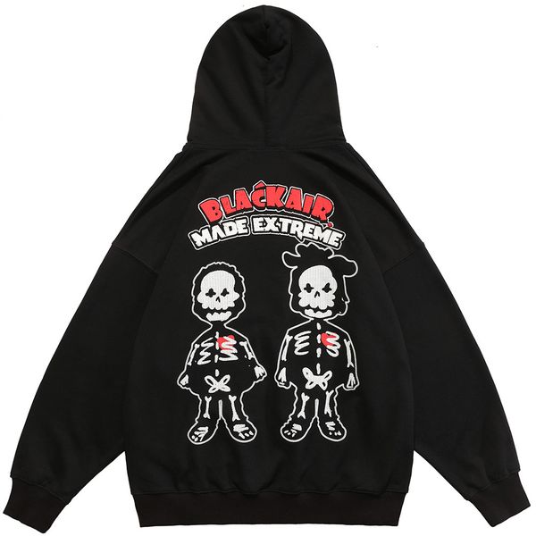 

men's hoodies & sweatshirts aolamegs hoodie male crochet funny skeleton boy patched up with sweater oversize hip-hop fashion sweatshirt, Black