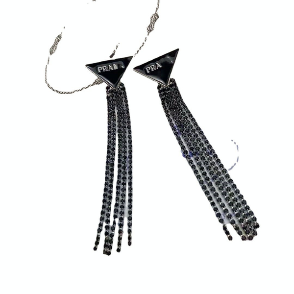 

2021 new net red with the same p letter black metal inverted triangle long fringe earrings, Golden;silver