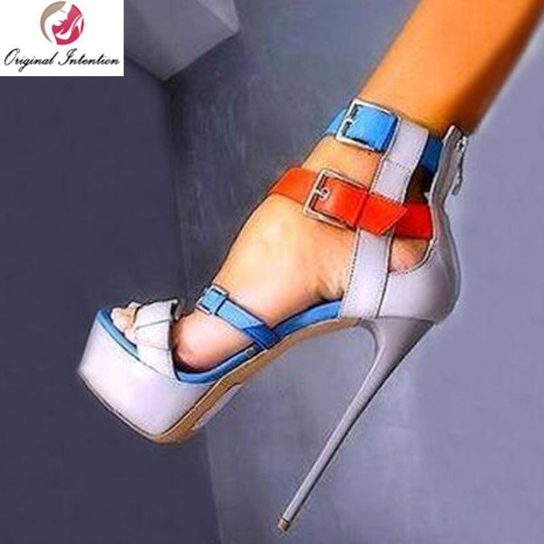 

original intention women mix colors sandals summer shoes woman platform stiletto high heels sandalia feminina large size, Black