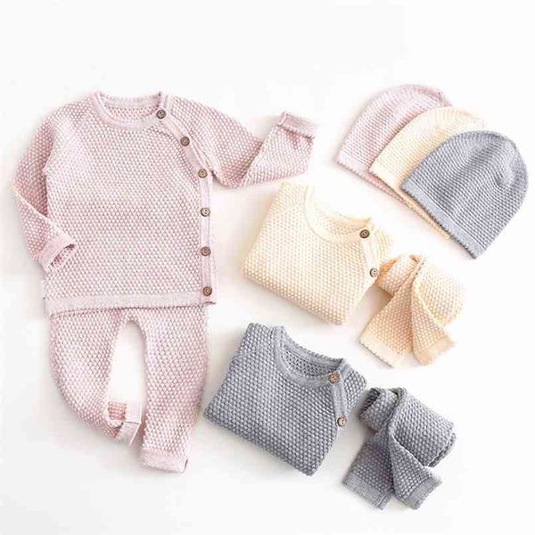 

infant baby sweater suit spring autumn boys knitting sets warm cotton girls clothing 2pcs born clothes 0-3 years 210806, White