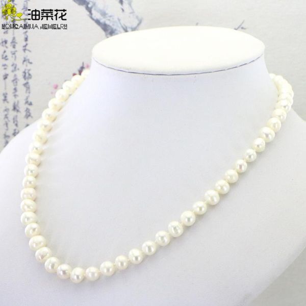 

chains noble and beautiful woman all-match natural pearls stunning 7-8mm white akoya cultivation pearl necklace gift wholesale 18", Silver
