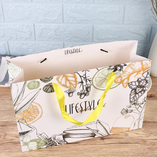 

portable gift bags fruit tea printed paper handbag candy party favors - size wrap