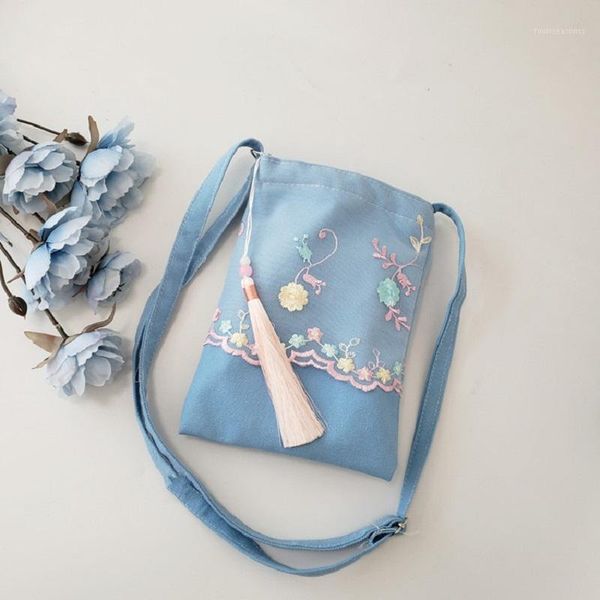 

purse cotton embroidery tassel women floral mini wallet children phone pouch money bag female coin carteira feminina for girls1, White