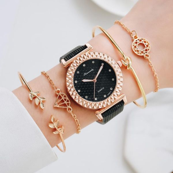 

wristwatches 5 pcs set arrive luxury ladies watch bracelet crystal quartz wristwatch women clock gift leather strap, Slivery;brown