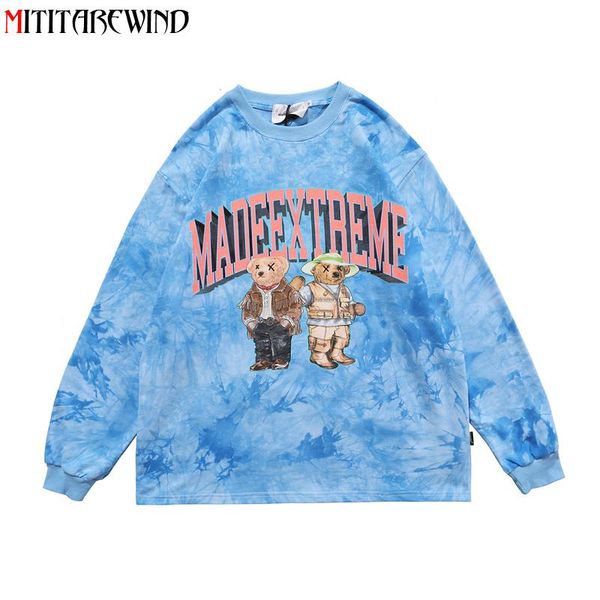 

women's t-shirt oversized t shirt women hip hop o-neck pure cotton cartoon tie dye long sleeve t-shirts fashion loose couple tees, White