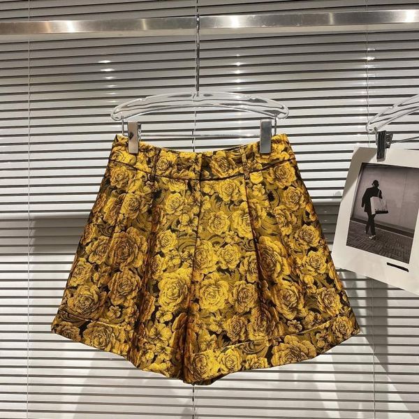 

women's shorts golden rose print women 2021 autumn wide leg three-point short, White;black