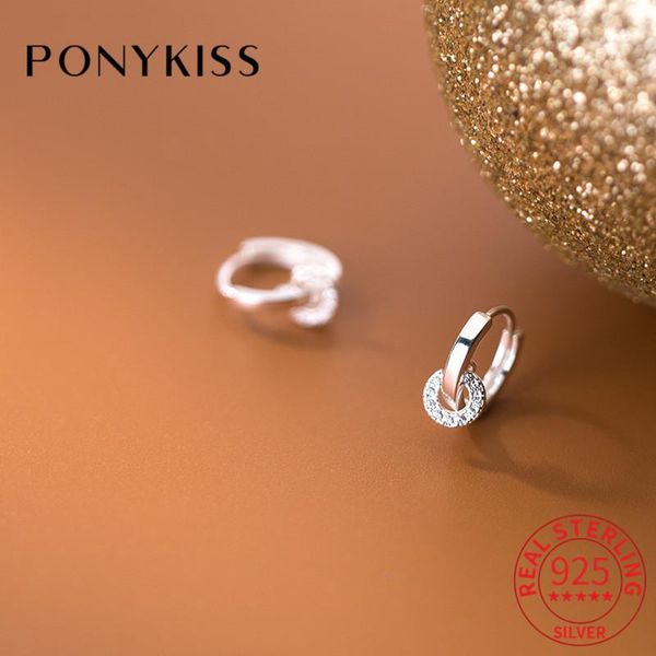 

hoop & huggie ponykiss classic 925 sterling silver round cross dazzling zircon earrings for women party fine jewelry accessory, Golden;silver