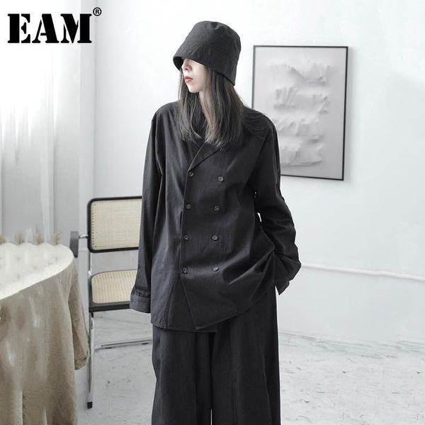 

[eam] women black brief big size blazer lapel long sleeve loose fit jacket fashion tide autumn winter 2021 1db768 women's suits & blaze, White;black