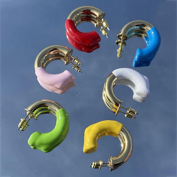 

hoop & huggie enamel glaze c-shaped earrings women korean 2021 fashion female round candy colors delicate jewelry, Golden;silver