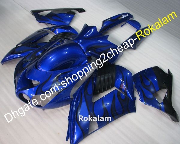 ZX14R 2006-2011 Carenatura corpo blu fiamma nera per Kawasaki ZZR-1400 ZX-14R 06 07 08 09 10 11 Parti carenature complete (stampaggio ad iniezione)