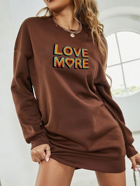 

letter & heart print drop shoulder sweatshirt dress o3ou#, White;black