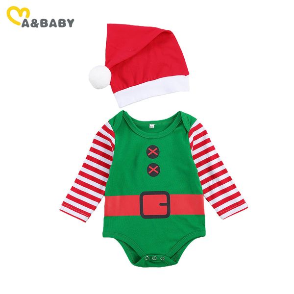 

0-12m christmas born infant baby girl boy romper cute santa claus costumes + hat xmas jumpsuit 210515, Blue