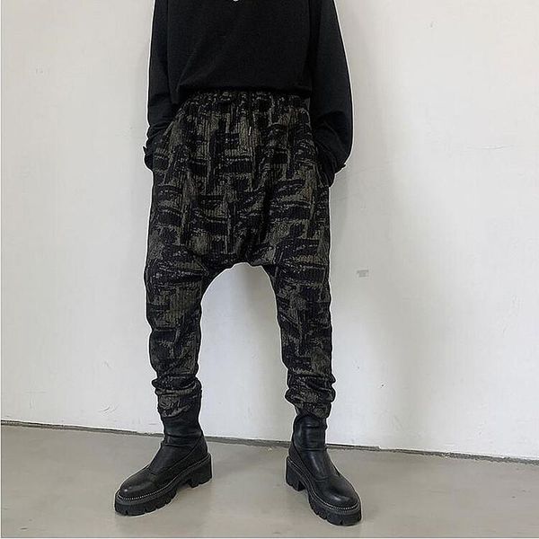 

men's pants autumn winter fashion geometric print harem elastic waist sweatpants hip-hop casual rousers male sport, Black