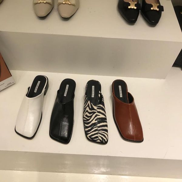 

slippers 2021 spring leather fashion women, Black