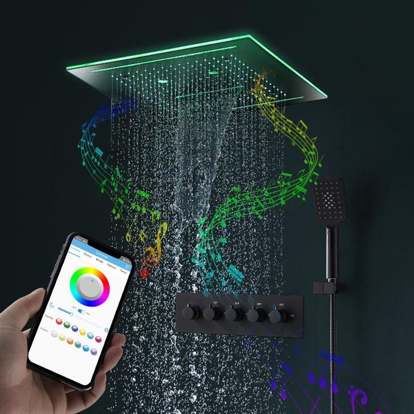 

brass ceiling shower led colorful big rain head light and music square set bathroom sets