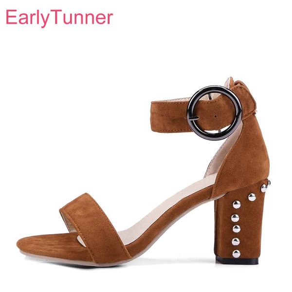 

brand summer rivets black brown women dress sandals fashion high heels lady office shoes ep195 plus big size  43 48