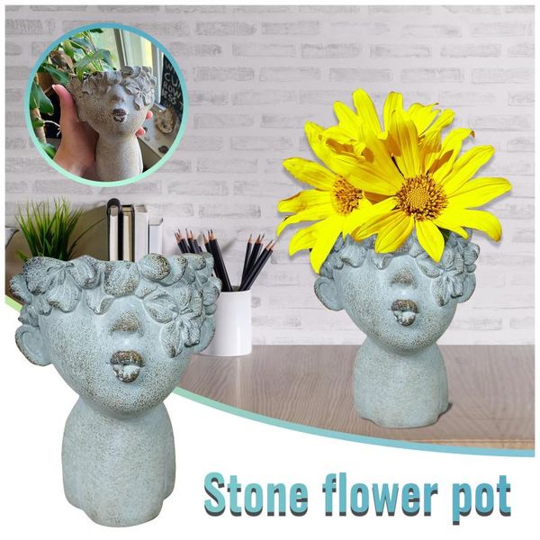 

succulent flowerpot home decoration with closed eyes and bust image human body shaped stone flower pot decor craft garden decorations