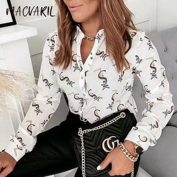 

women's blouses & shirts 2021 spring elegant heart print blouse women fashion v-neck slim ladies casual long sleeve button blusa stree, White