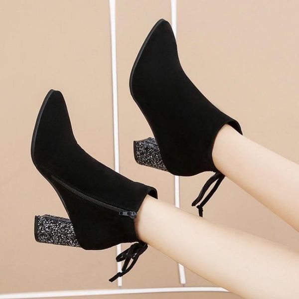

boots high heels red black wedding shoes for women chunky heel ankle comfortable pointed toe