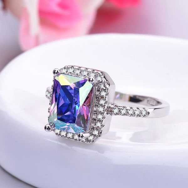 

cluster rings 2021 silver engagement for women square stone ab color jewels sona crystals jewelry gift jewellery, Golden;silver