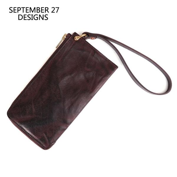 

wallets long wallet men genuine leather luxury retro male clutch phone vegetable tanned vintage men's purses, Red;black