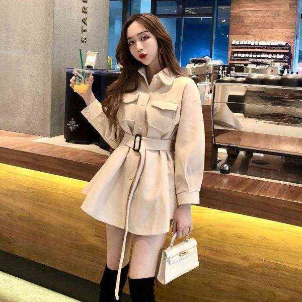 

autumn and winter 2021 popular coat korean version shows thin waist, medium long hepburn wool coat, female student trend, Black