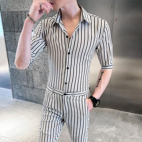 

men's suits & blazers 2021 summer slim fit men suit striped wedding for casual street wear 2 pcs set groom tuxedos costume homme terno, White;black