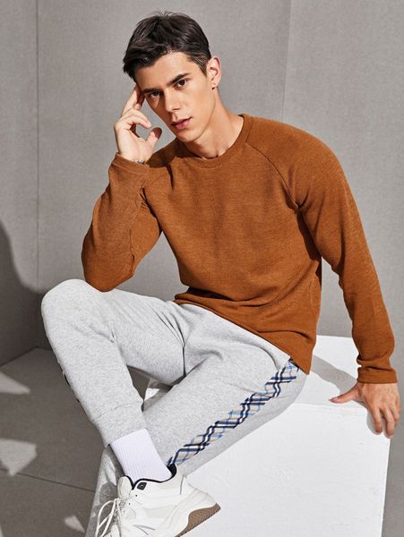

men raglan sleeve rib-knit tee o9lx#, White;black