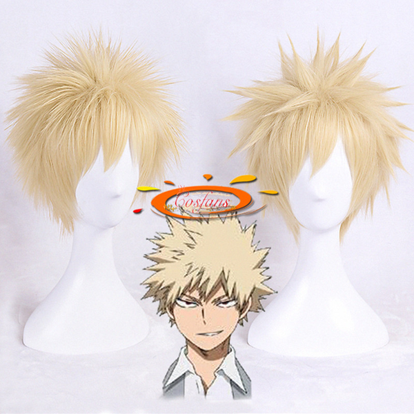 

anime costumes anime my hero academia baku no hero bakugou katsuki bakugo short linen blonde heat resistant cosplay costume wig cosplay cost, Black