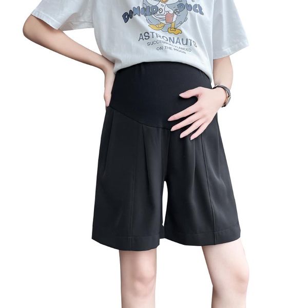 

maternity bottoms 2021 summer fashion pregnant women belly shorts knee-length wide leg pants plus size half length chiffon work trousers, White