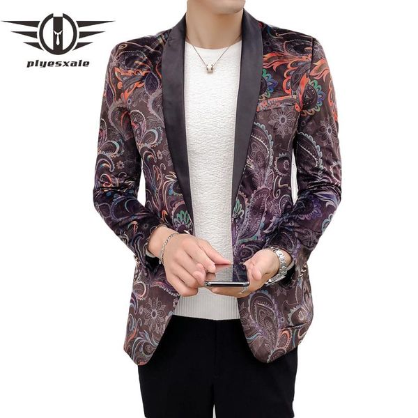 

men's suits & blazers plyesxale 2021 autumn blazer masculino casual jackets colorful velvet male jacket slim fit mens printed q158, White;black