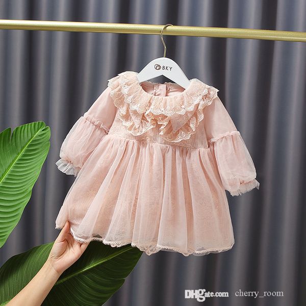 

autumn baby girl lace princess dress cute kids long sleeve tulle party dresses children doll collar ruffle fall boutique clothing s1569, Red;yellow