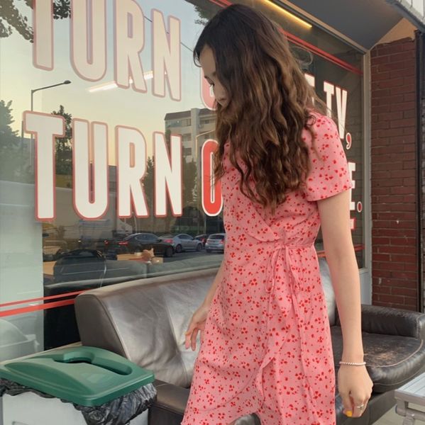 

plus size summer girls boho party chiffon female vintage dress red print short sleeve women dresses robe vestido 210417, Black;gray