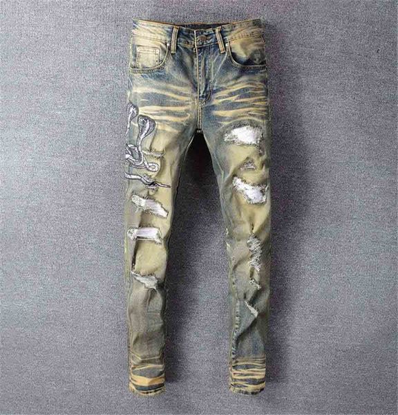 

21ss Classic Mens Jeans Hip Hop Stylist Pants Distressed Ripped Biker Slim Fit Motorcycle Denim Jean Size -40