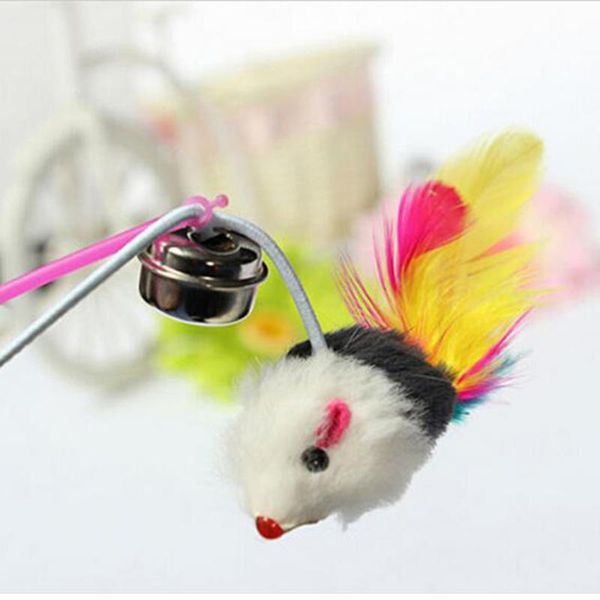 

cat toys pet kitten teaser multi color bird feather plush wand catcher stick interactive for cats