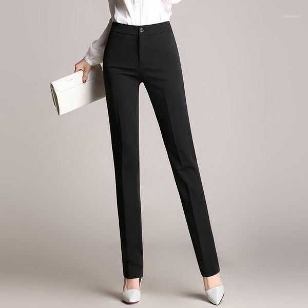 

women's pants & capris 2021 spring women slim casual ol work wear black straight trousers female plus size s-4xl, Black;white