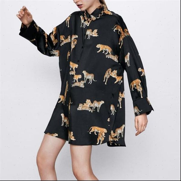 

loose long tiger print womens shirts sleeve casual, White