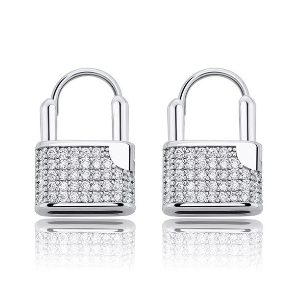 New Fashion Ice Out Lock Dangle Ohrringe 1 Paar Hip Hop AAA CZ Stein Kubikzirkonia asphaltiert Bling -Ohrring -Schmuck für Männer Unisex Hembra Punk Party Geschenke