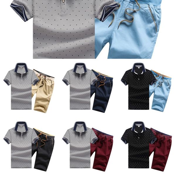 Set da 2 pezzi Uomo Cotone Estate Mens Polo Camicie Button Set da uomo Turn Down Neck 4XL Pantaloncini e polo per uomo Abbigliamento Slim Style X0610